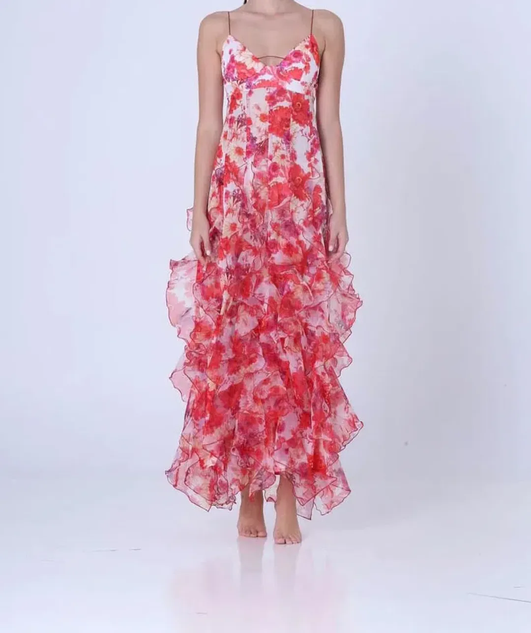 Menti Santorini Iris Flower Dress in Red Floral Size XS / AU 8 for rent on The Volte - main image