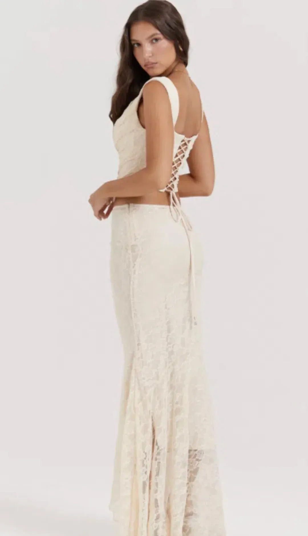 House Of CB Una Lace Corset & Therese Lace Maxi Skirt Set Vintage Cream Size 6 for rent on The Volte - main image
