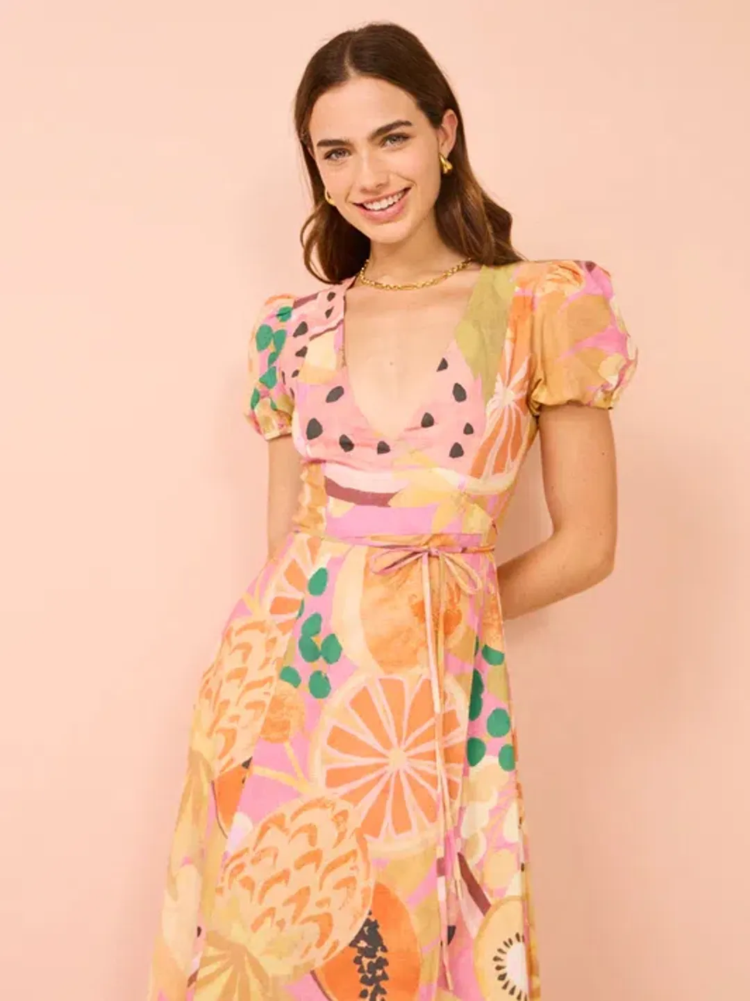 By Nicola Havana Wrap Maxi Dress Fruit Punch Print Size 14 for rent on The Volte - main image