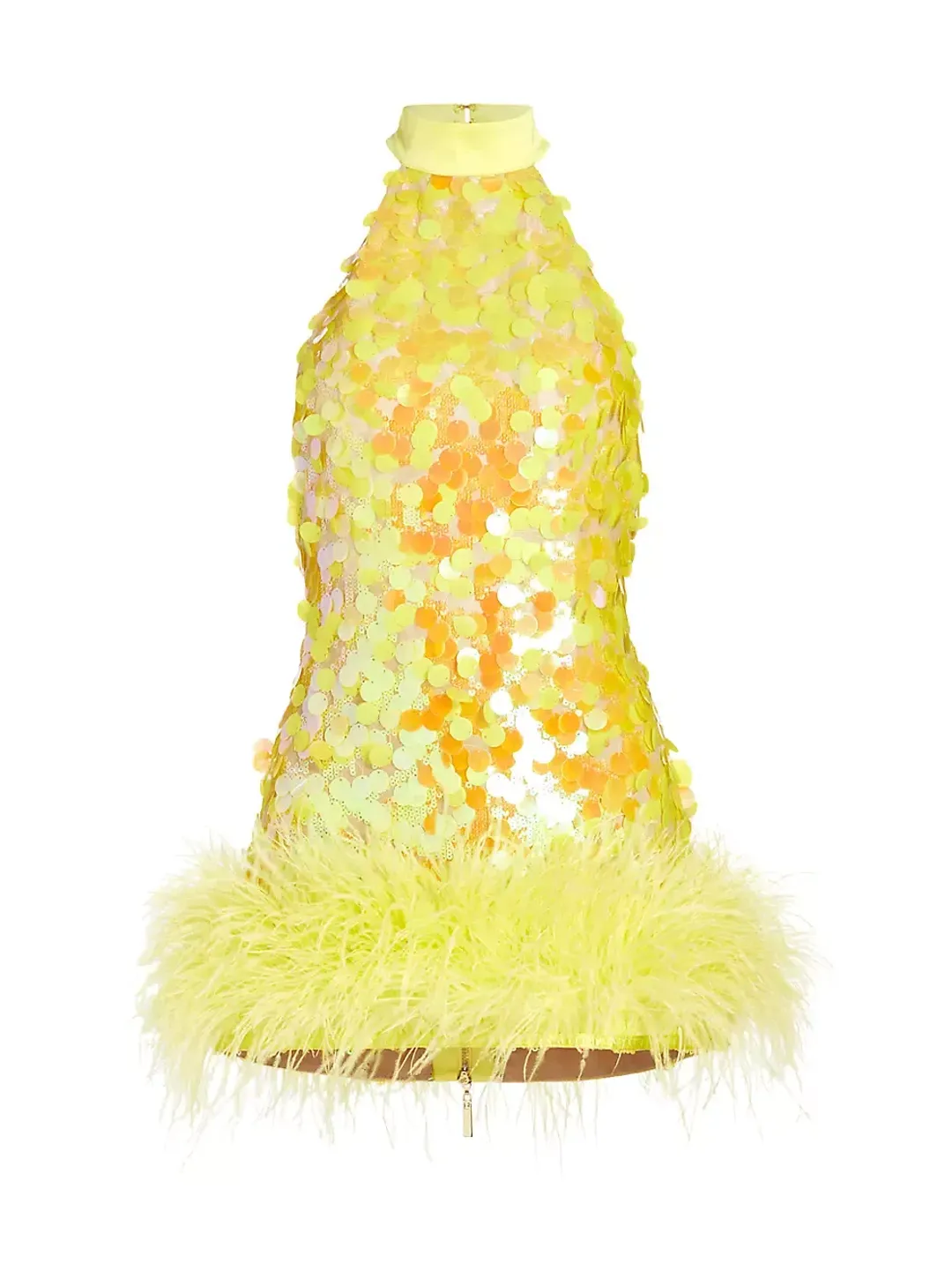 Bronx and Banco Izzy Sequin & Feather Mini Dress Yellow Size AU 6 for rent on The Volte - main image