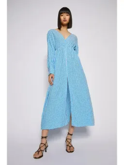 Scanlan Theodore Gingham V Neck Dress Aqua Blue Size AU 10 for rent on The Volte - image 1