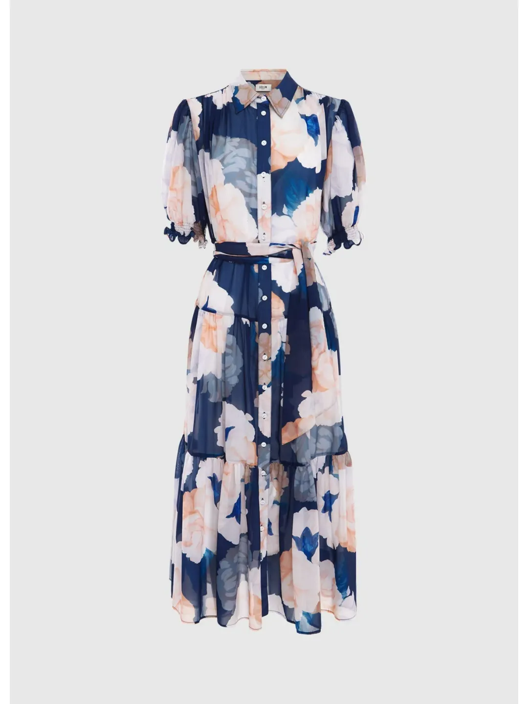 Leo Lin Ellie Bishop Sleeve Midi Dress Rosebud Print in Navy Size AU 16 for rent on The Volte - main image