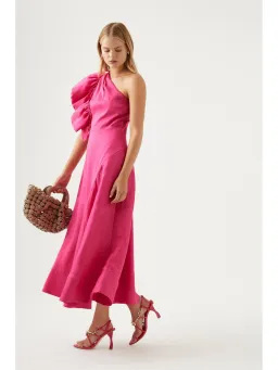 Aje Bonjour Asymmetric Dress In Fuschia Pink Size AU 6 for rent on The Volte - image 2