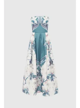 Leo Lin Lynn Bustier Midi Dress Orient Print in Mist Size AU 8 for rent on The Volte - image 1