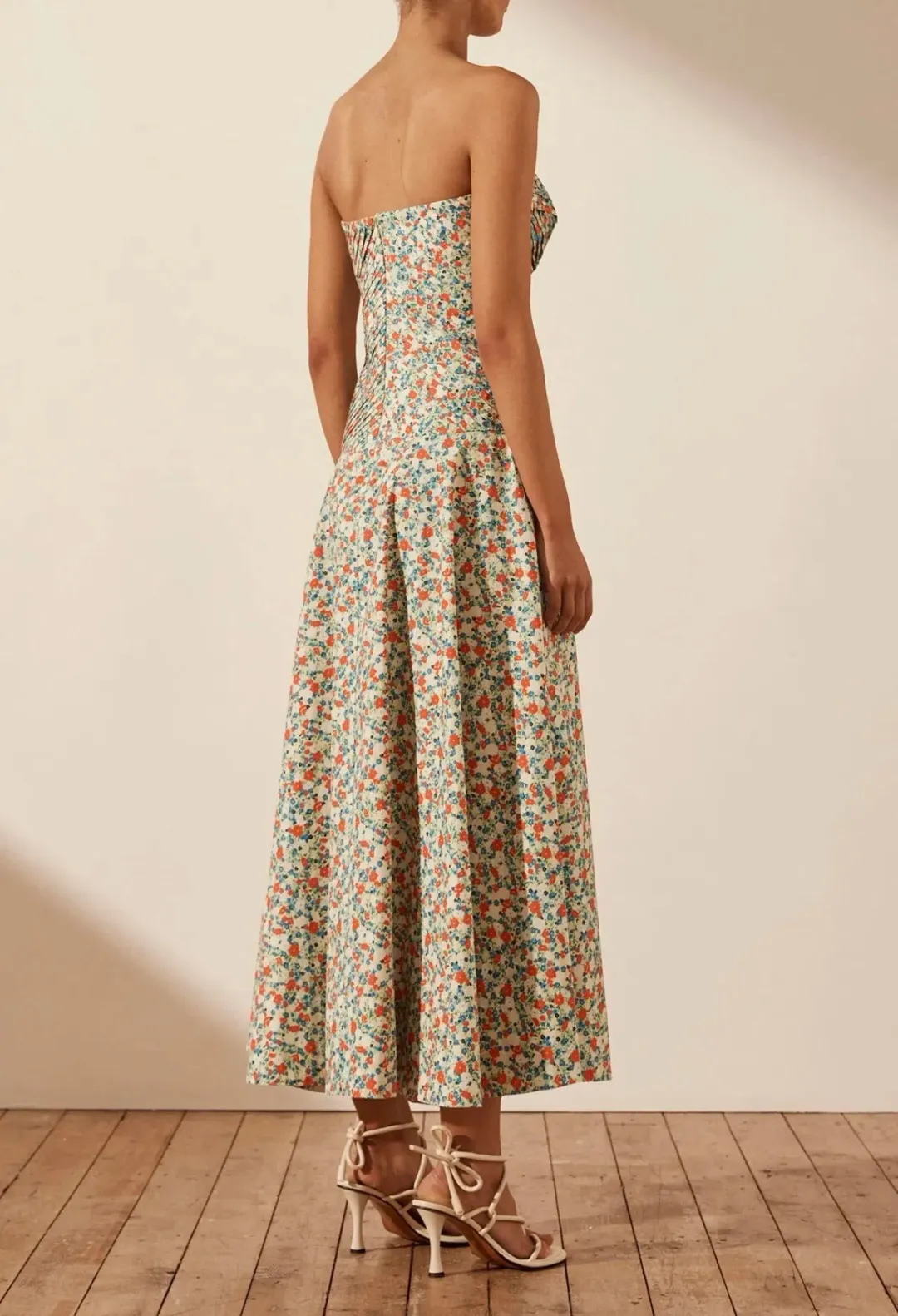 Shona Joy Ulani Strapless Pleated Midi Dress Multi Floral Size 10 for rent on The Volte - main image