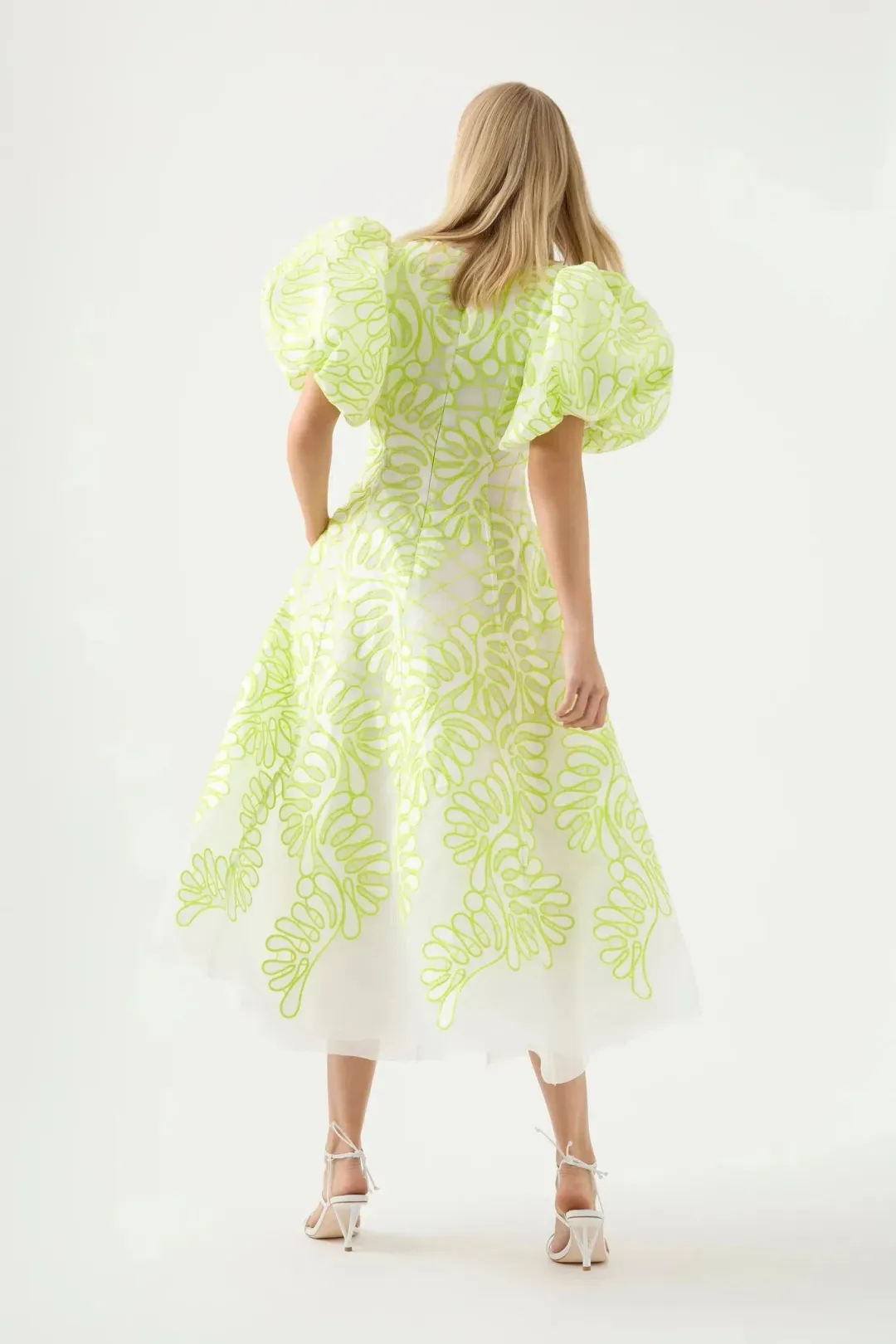 Aje Botanical Applique Midi Dress Ivory/Citrus Yellow Size 6 for rent on The Volte - main image