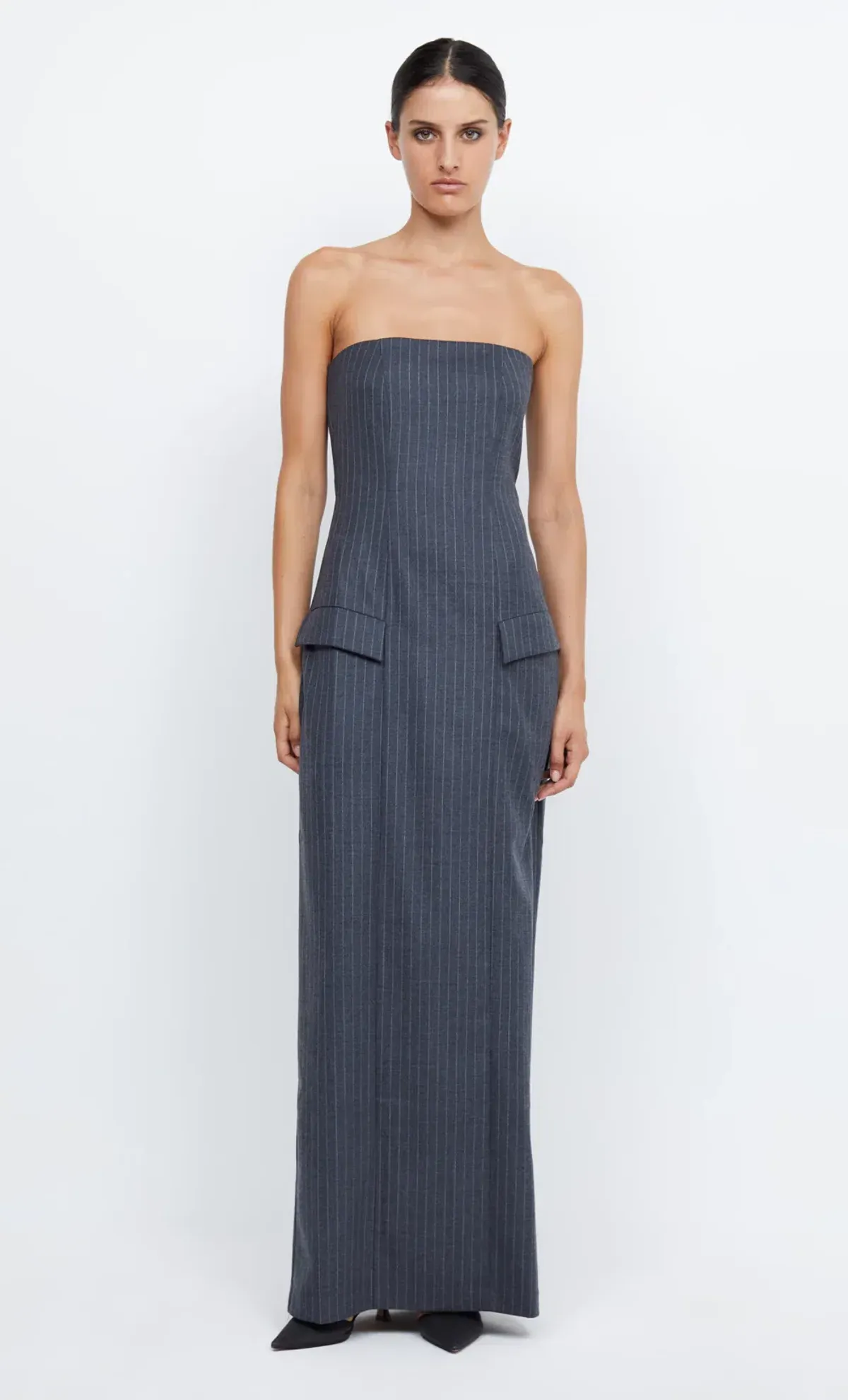 Bec & Bridge Pine Strapless Maxi Dress Charcoal Print Size 8 for rent on The Volte - main image