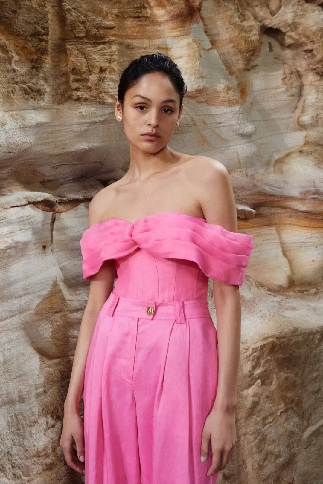 Aje Cordelia Corset Top with Matching Tailored Pants Pink Size 8 for rent on The Volte - main image
