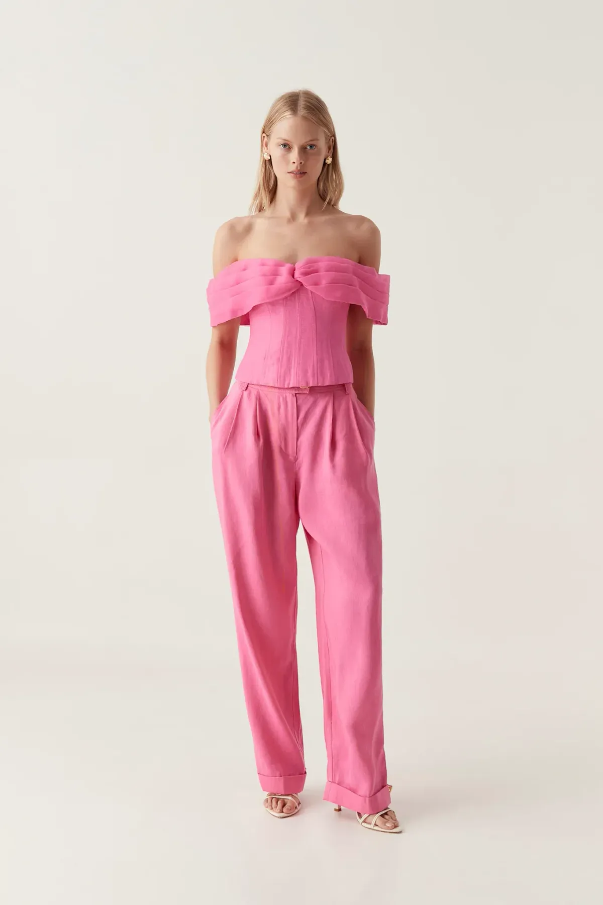 Aje Cordelia Corset Top with Matching Tailored Pants Pink Size 8 for rent on The Volte - main image