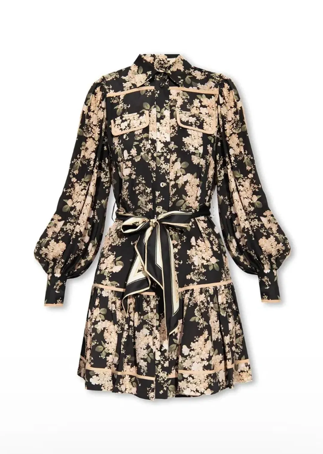 Zimmerman Shirt Mini Dress in Black Ivory Floral Size 10 for rent on The Volte - main image