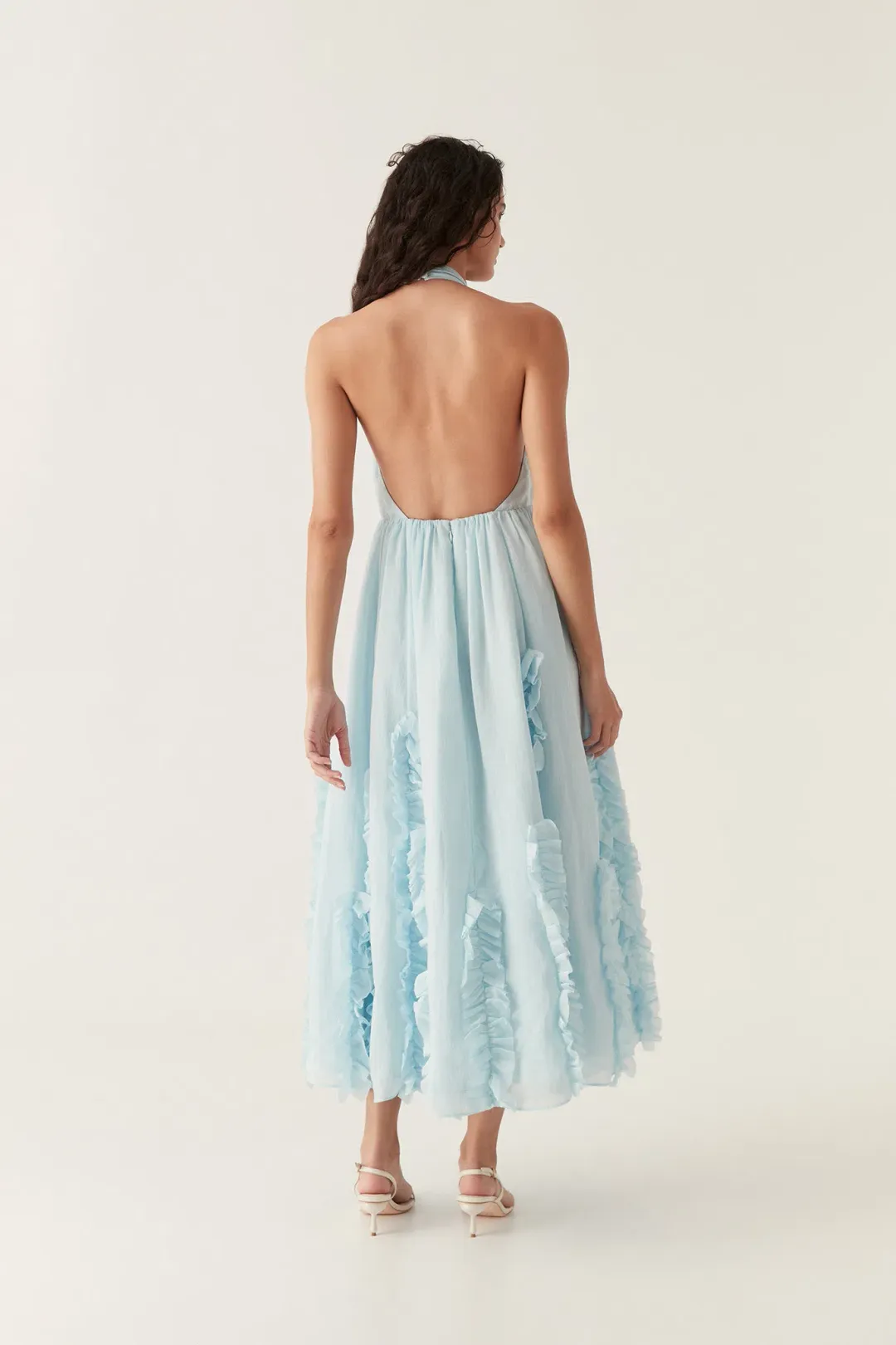 Aje Hilma Frill Maxi Halter Dress Blue Size 6  for rent on The Volte - main image