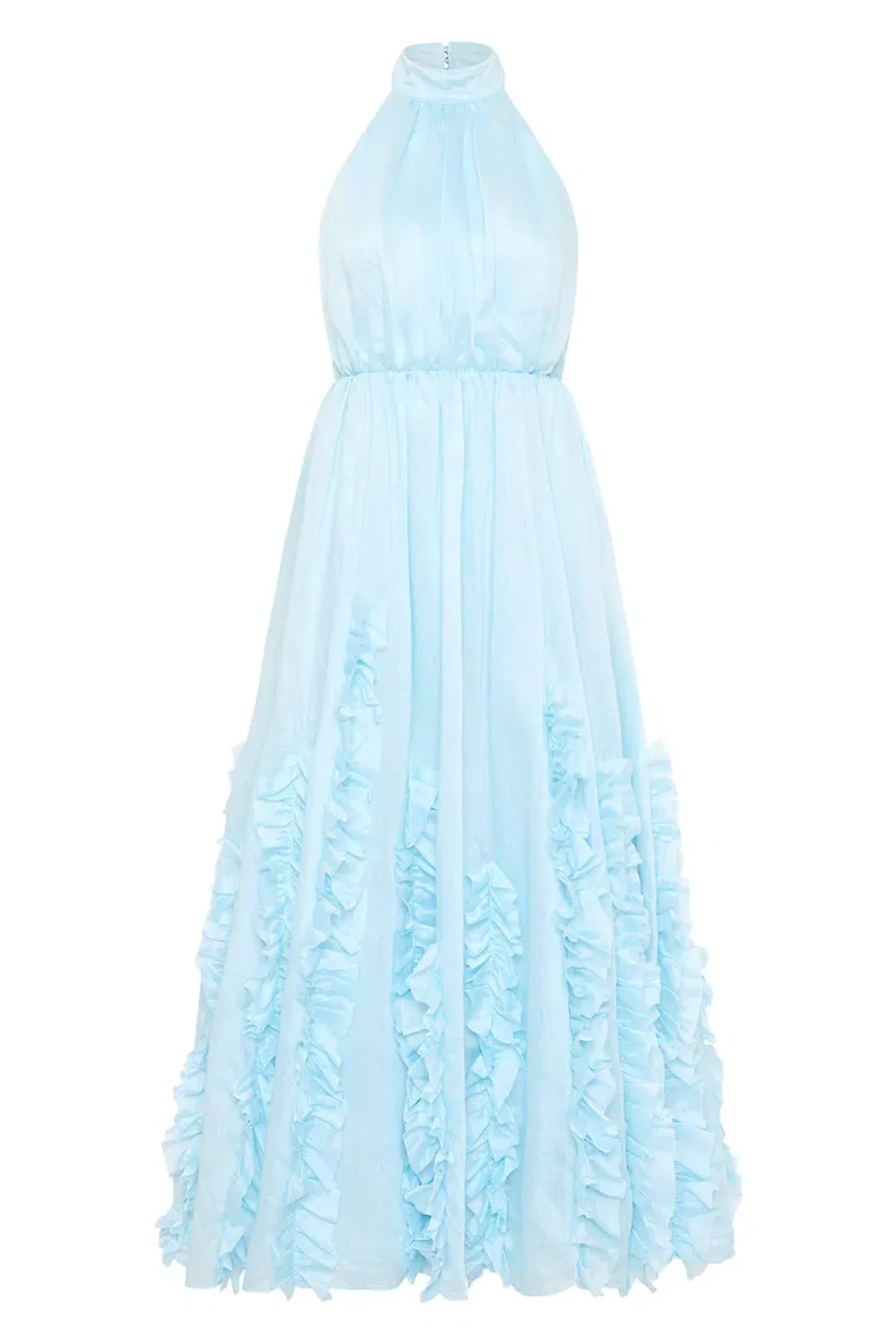 Aje Hilma Frill Maxi Halter Dress Blue Size 6  for rent on The Volte - main image