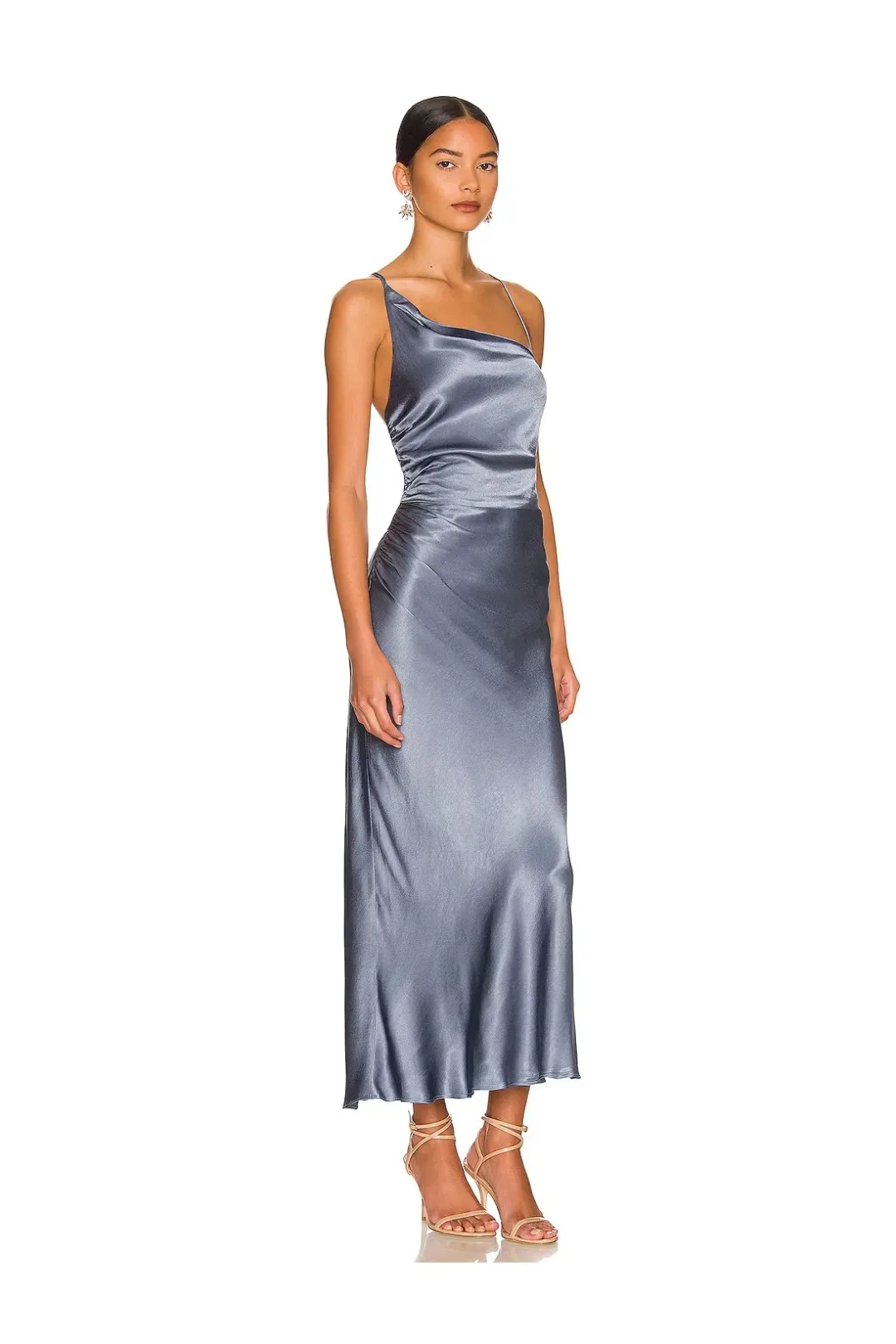 Shona Joy La Lune Asymmetrical Bias Cowl Midi Dress Blue Smoke Size 8 for rent on The Volte - main image