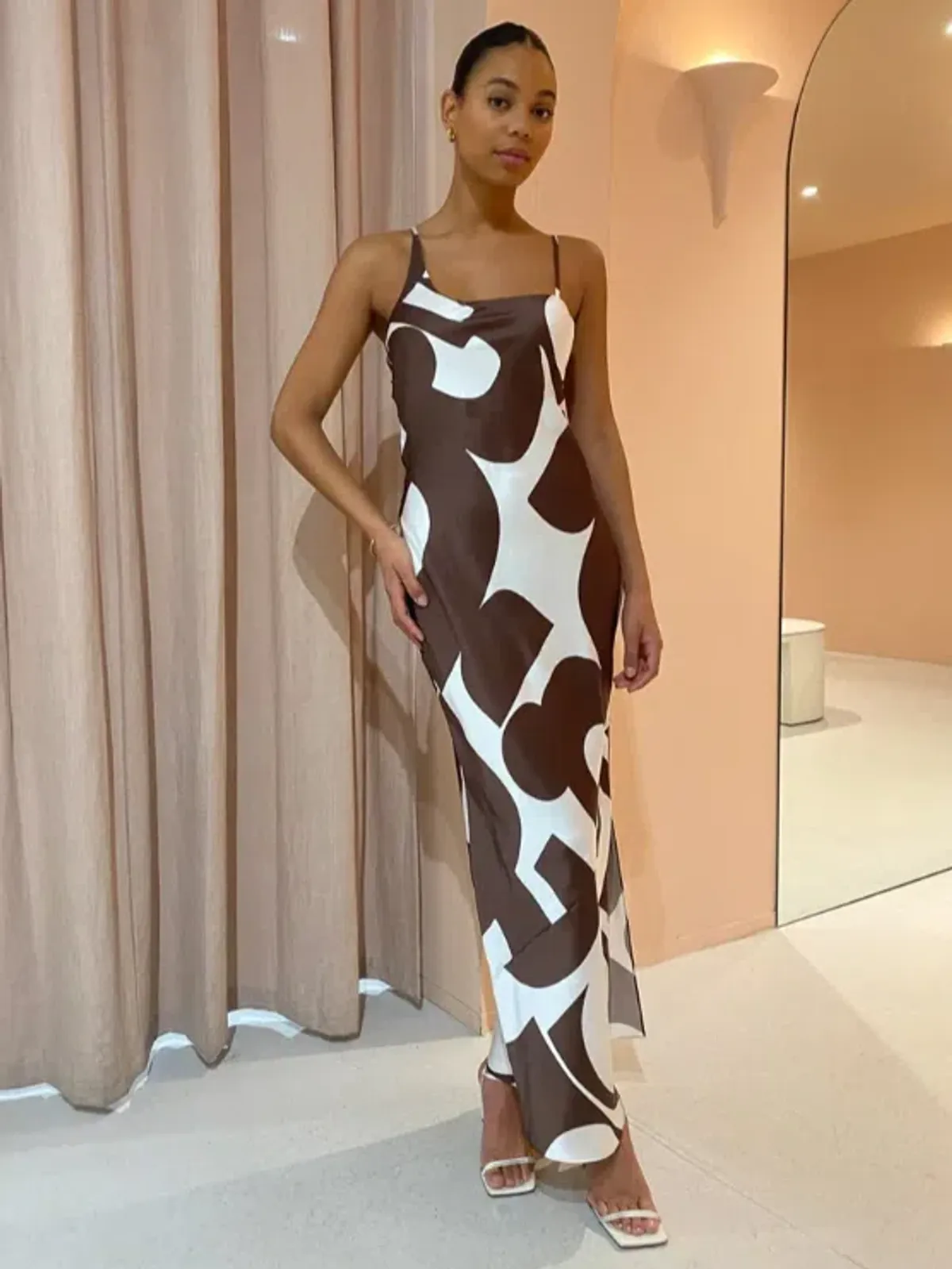 Sir The Label Julien Assymetric Slip In Abstract Chocolate Size Au 8 for rent on The Volte - main image