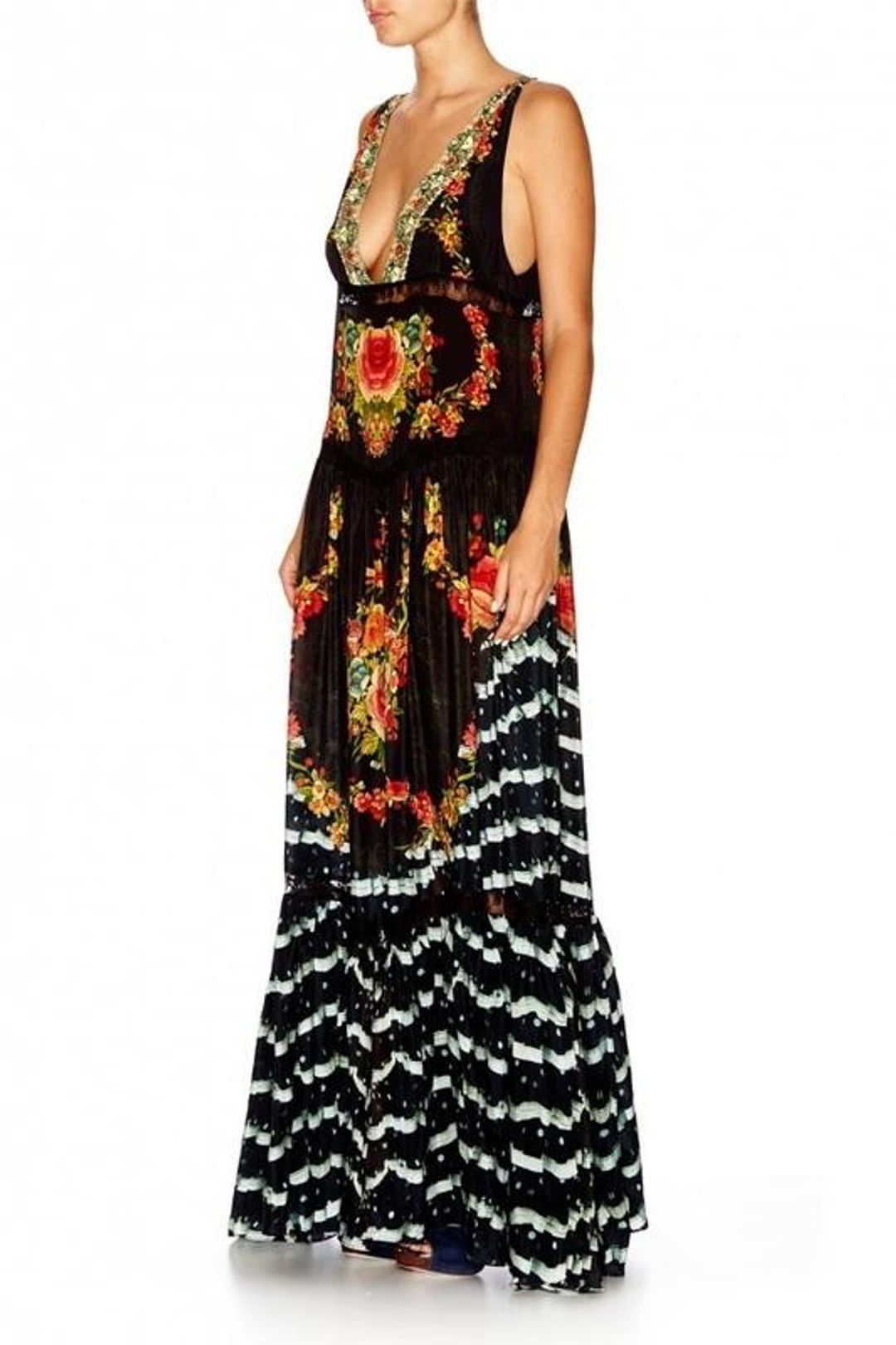 Camilla Lift the Veil Tiered Gathered V-Neck Dress Print Size 8 for rent on The Volte - main image