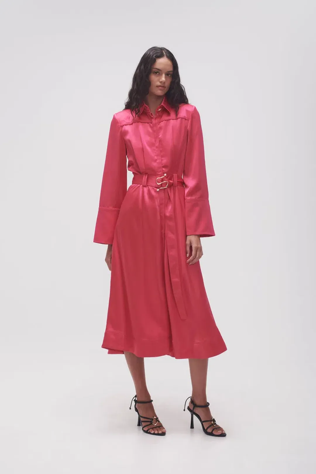 Aje Echo Belted Midi Shirt Dress Pink Size 8 for rent on The Volte - main image