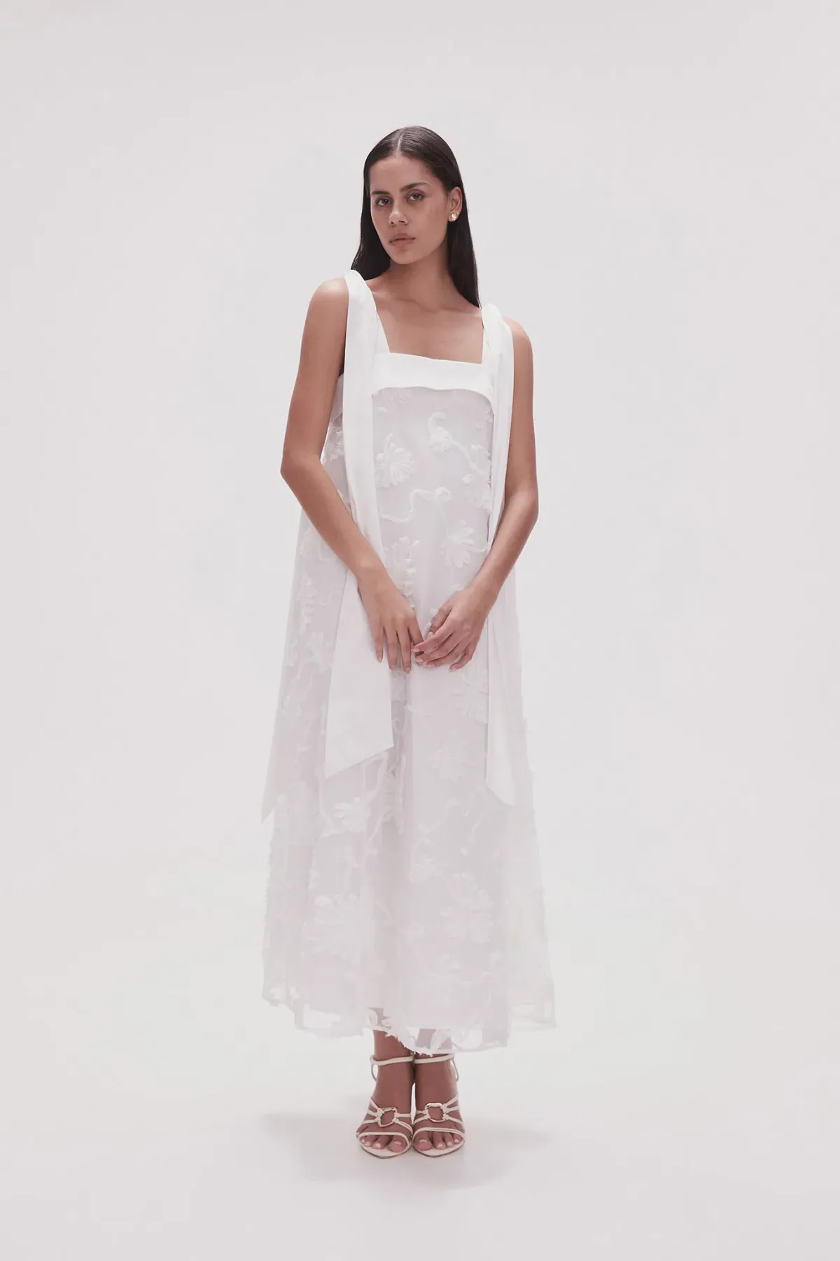 Aje Ursula Midi Dress Ivory Size 14  for rent on The Volte - main image