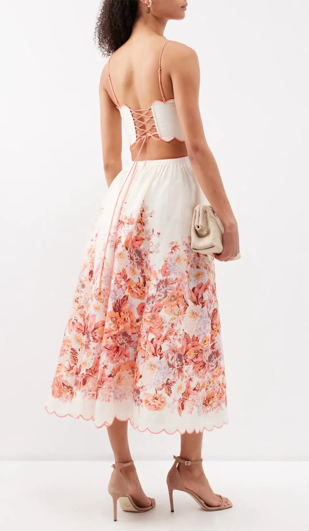 Zimmermann Devi Scallop Midi Dress Cream Floral Size 2 / AU 12 for rent on The Volte - main image