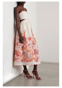 Zimmermann Devi Scallop Midi Dress Cream Floral Size 2 / AU 12 for rent on The Volte - image 1