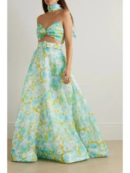 Zimmermann High Tide Twist Crop Bodice Size 3 / AU 14 & Maxi Skirt Size 2 / AU 12 Set in Aqua Ikat Floral for rent on The Volte - image 2