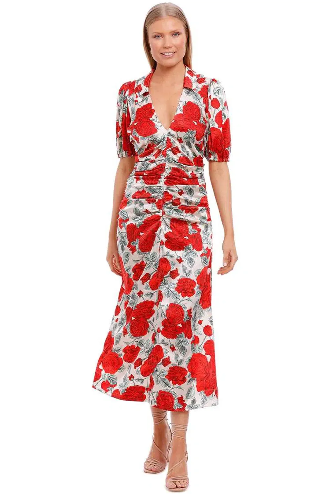 Ganni Brazillian Sand Silk Stretch Satin Maxi Dress Floral Size 10 for rent on The Volte - main image