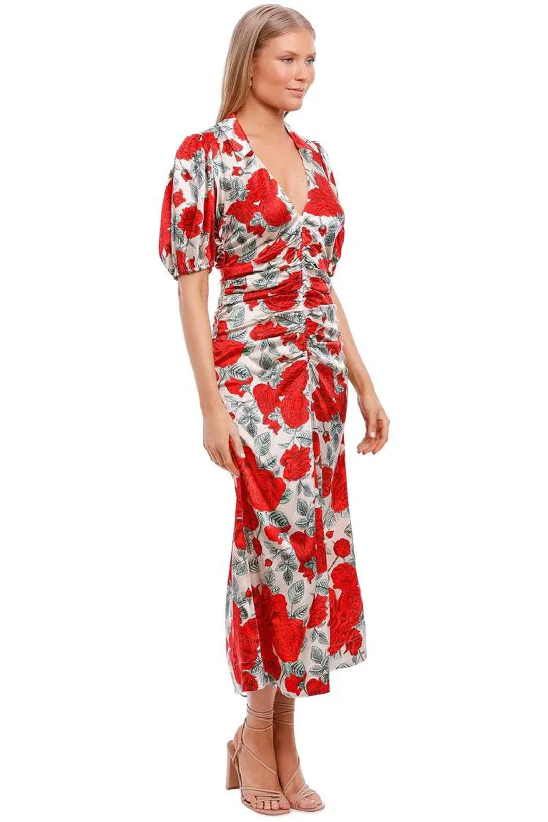 Ganni Brazillian Sand Silk Stretch Satin Maxi Dress Floral Size 10 for rent on The Volte - main image