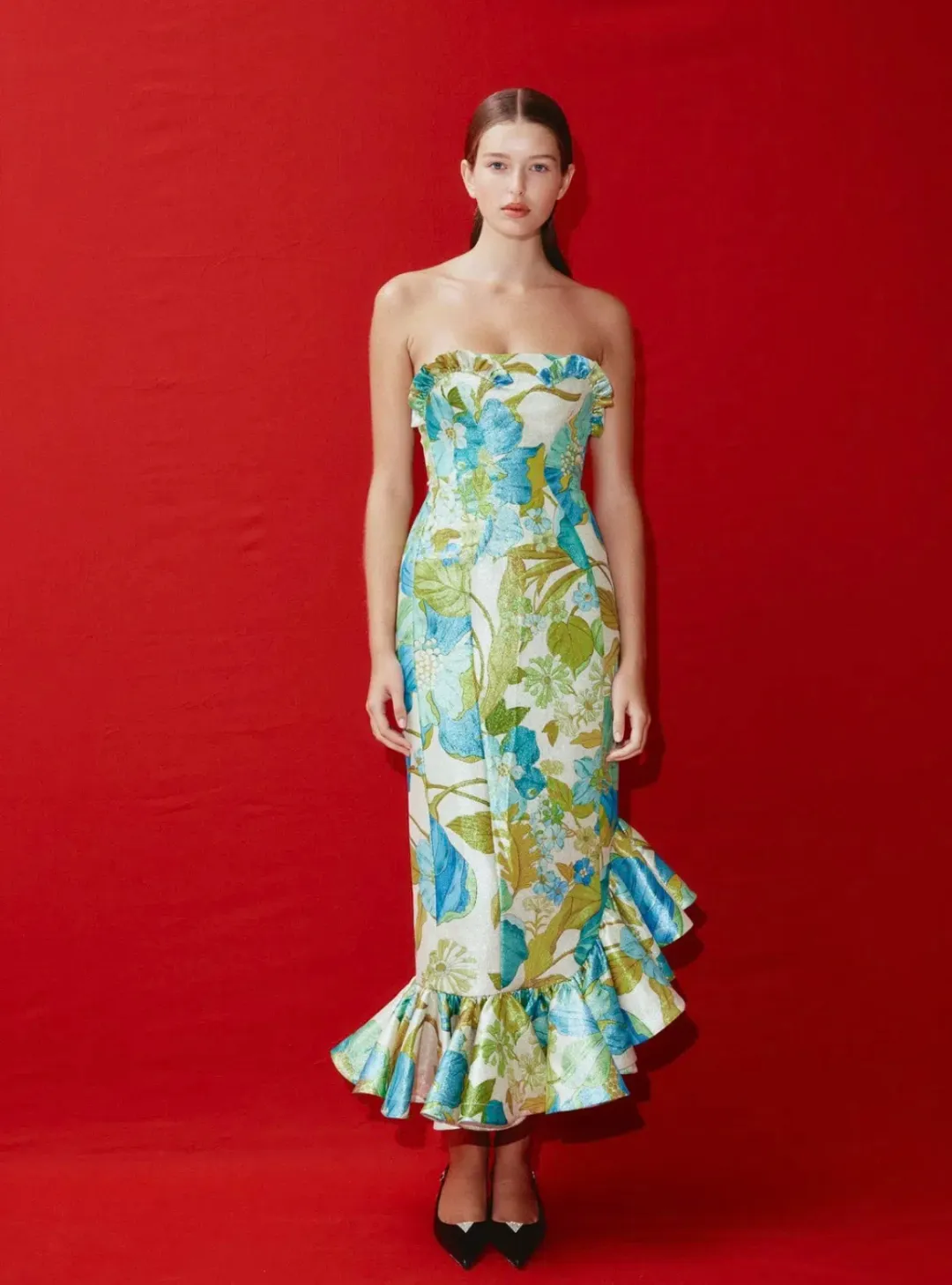 Alemais Janis Strapless Midi Dress Print Size AU 8 for rent on The Volte - main image