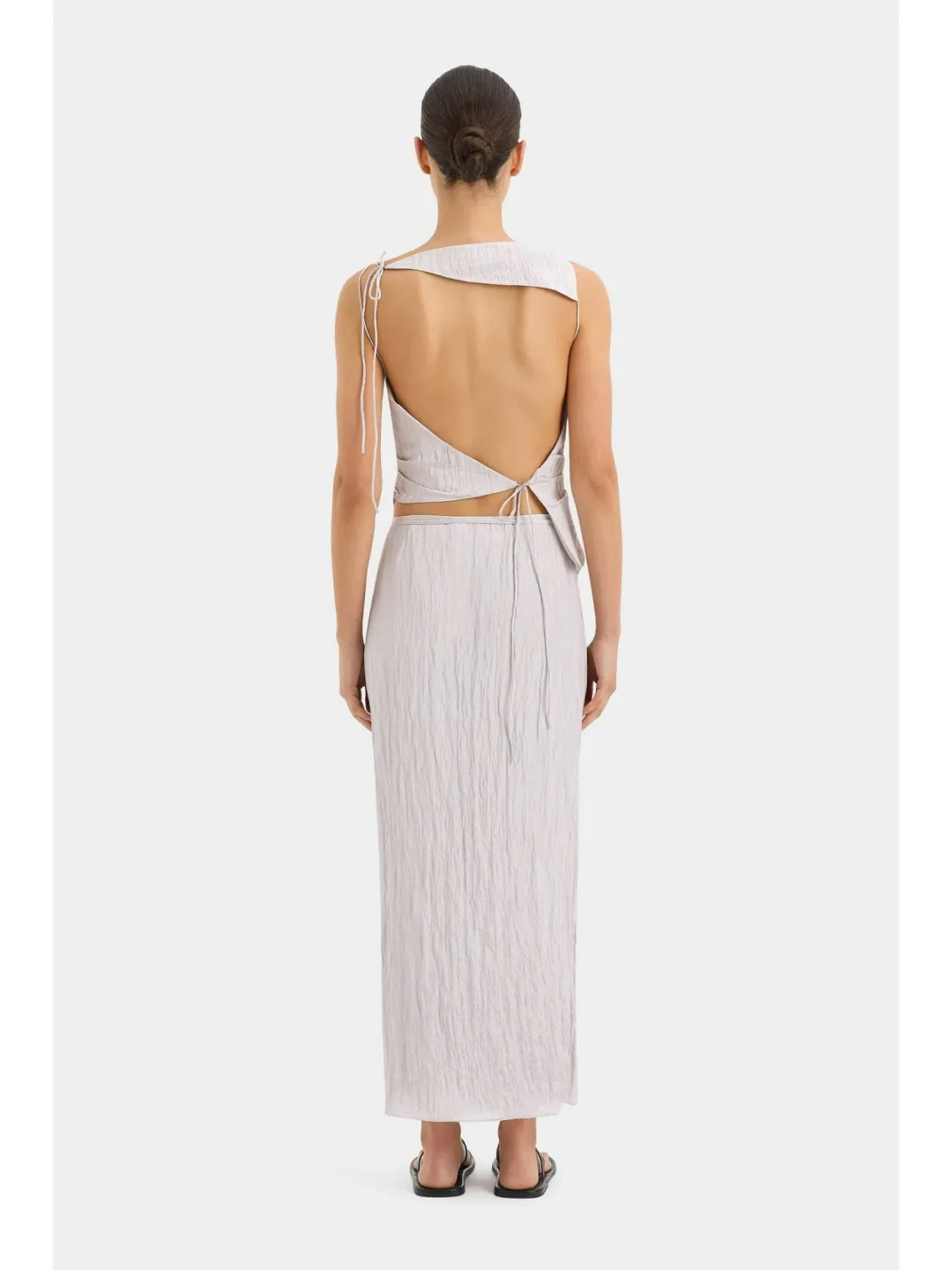 Sir The Label Ligera Open Back Top and Wrap Midi Skirt Set Silver Size AU 8 for rent on The Volte - main image