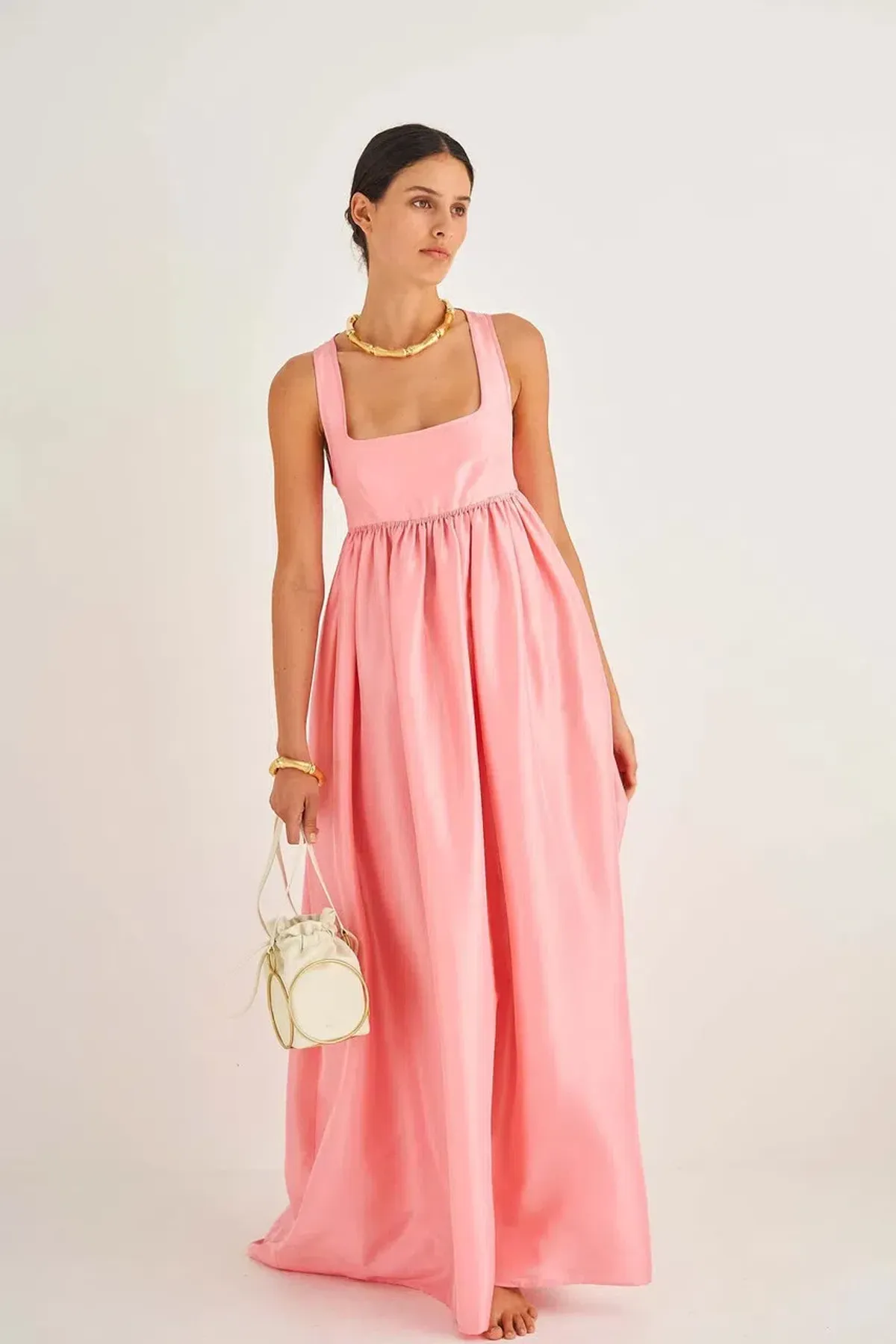 OROTON Strappy Open Back Poplin Maxi Sundress in Pink Strawberry Size 14 for rent on The Volte - main image