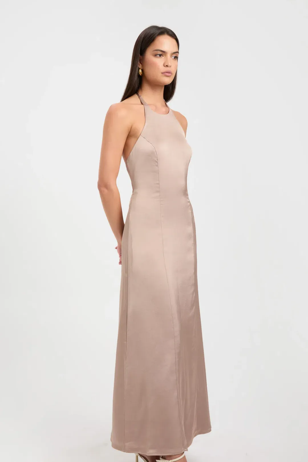 Kookai Belle Tie Back Midi Dress Bronze Size 10 for rent on The Volte - main image