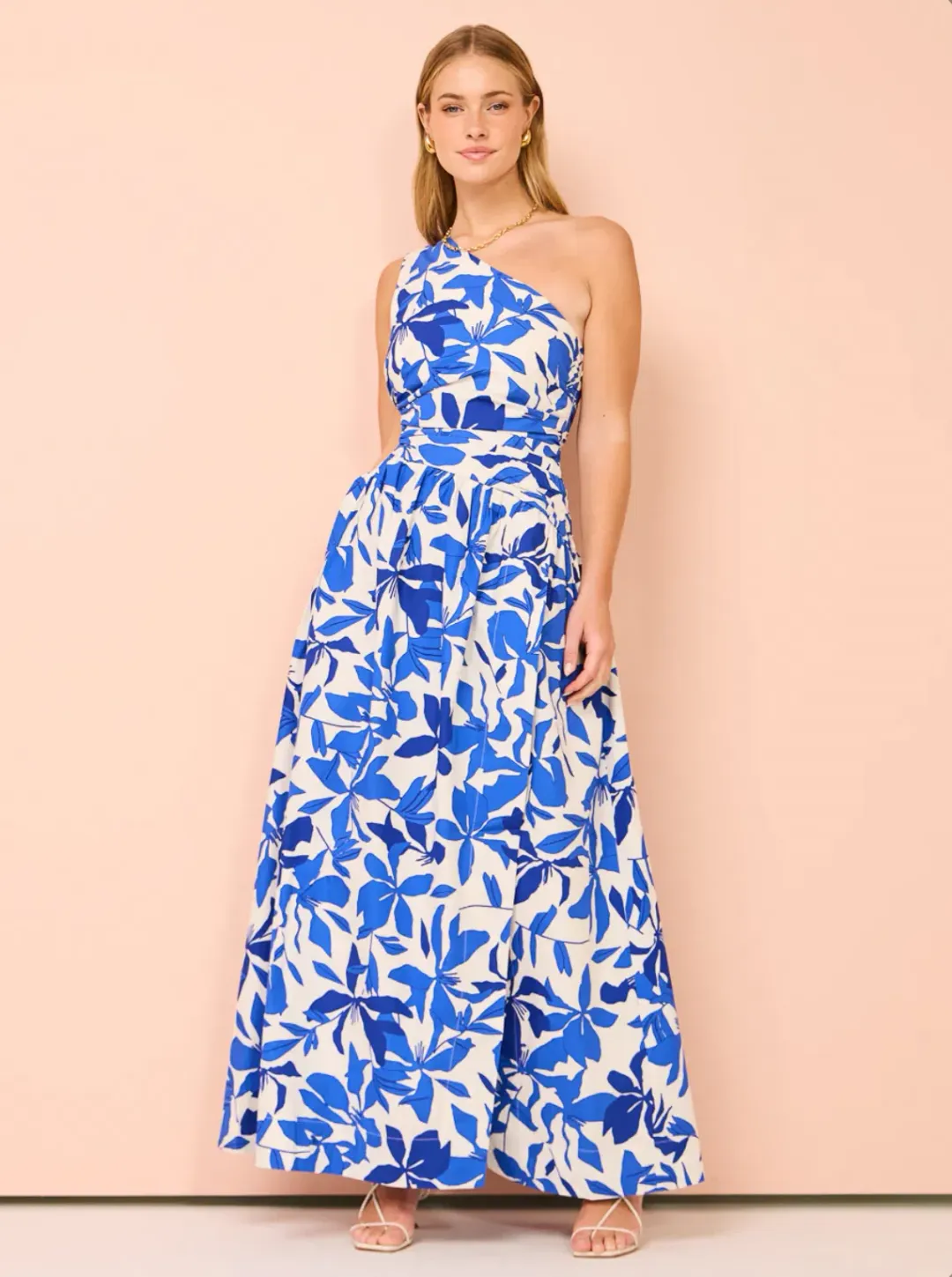 Shona Joy Bleue Asymmetrical Cut Out Maxi Dress Ivory/Aqua Size 10 for rent on The Volte - main image