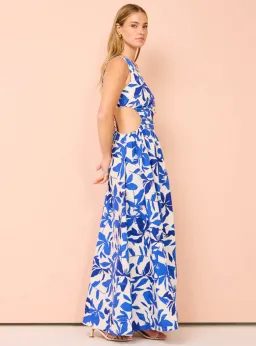 Shona Joy Bleue Asymmetrical Cut Out Maxi Dress Ivory/Aqua Size 10 for rent on The Volte - image 2