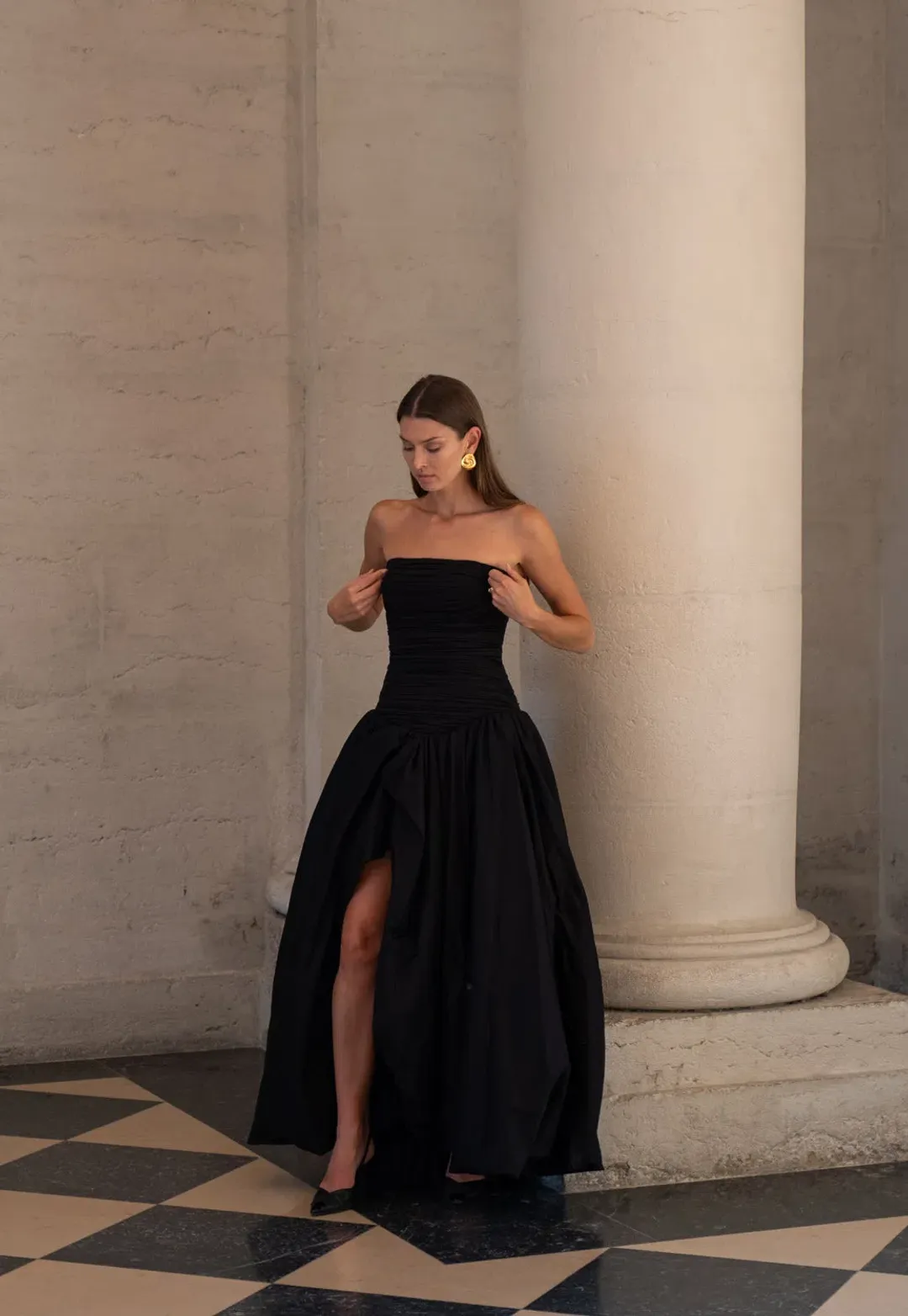 Aje Violette Bubble Hem Maxi Dress Black Size 10 for rent on The Volte - main image