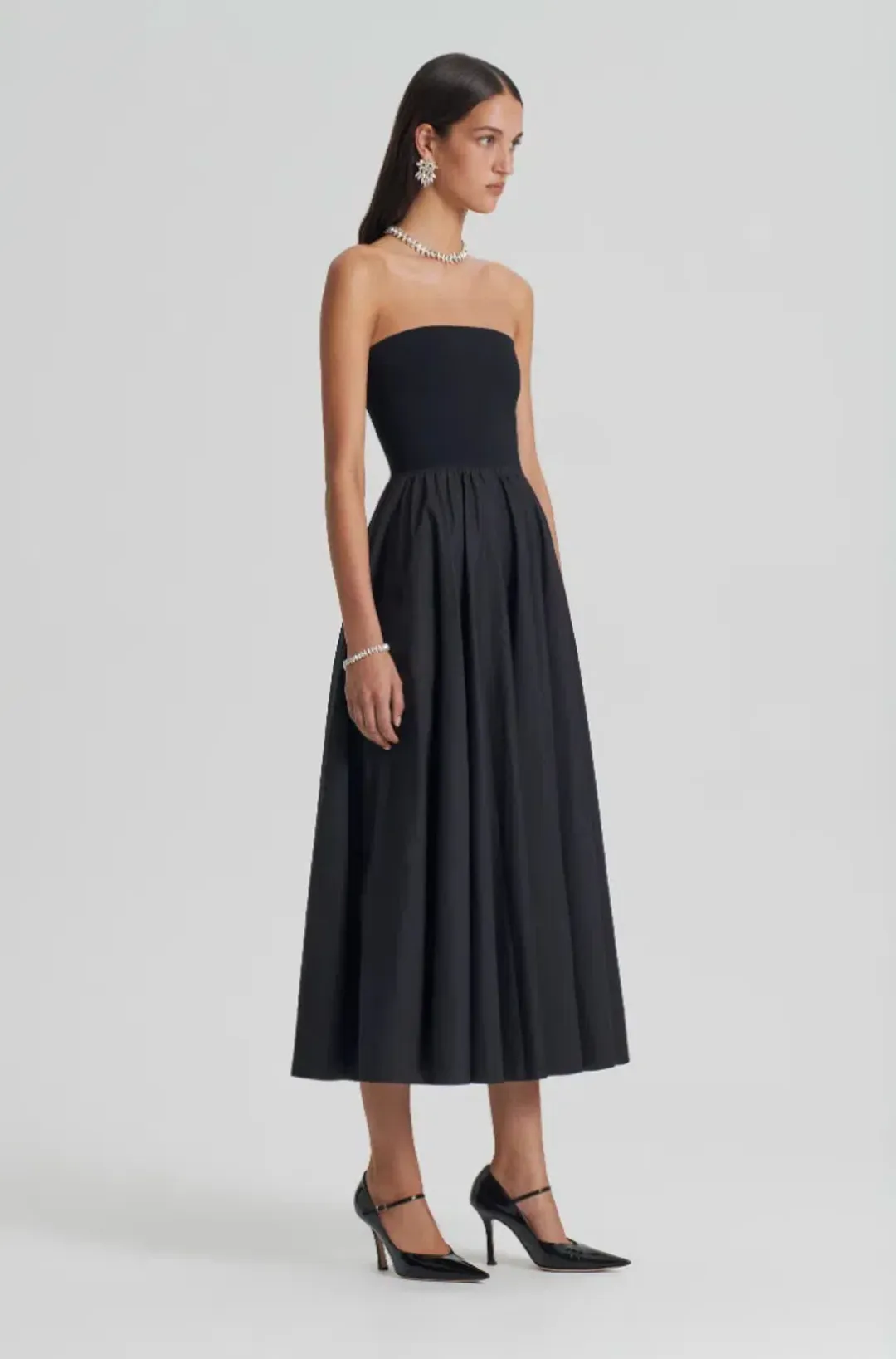 Scanlan Theodore Crepe Knit Cotton Strapless Dress Black Size 6 for rent on The Volte - main image