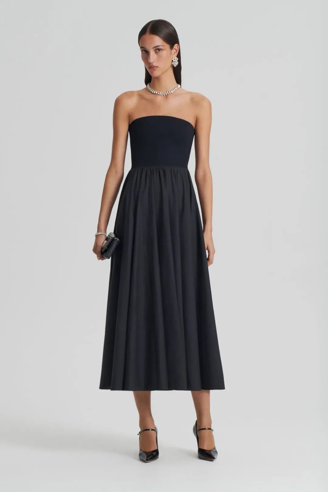 Scanlan Theodore Crepe Knit Cotton Strapless Dress Black Size 6 for rent on The Volte - main image