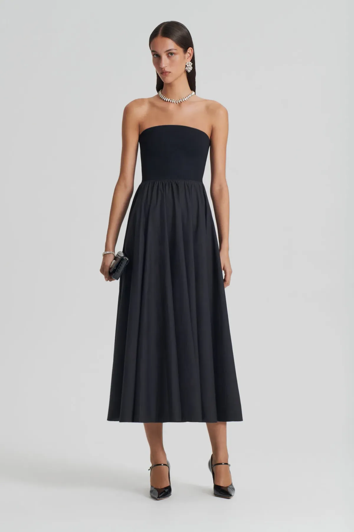 Scanlan Theodore Crepe Knit Cotton Strapless Dress Black Size 6 for rent on The Volte - main image