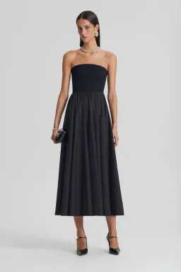 Scanlan Theodore Crepe Knit Cotton Strapless Dress Black Size 6 for rent on The Volte - image 1