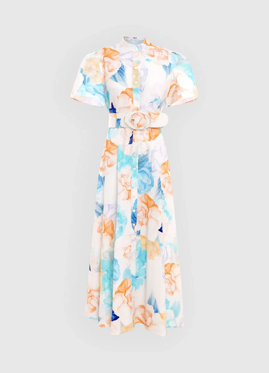 Leo Lin Bianca Short Sleeve Midi Dress Rosebud Floral Print in Cream Size 16 for rent on The Volte - main image