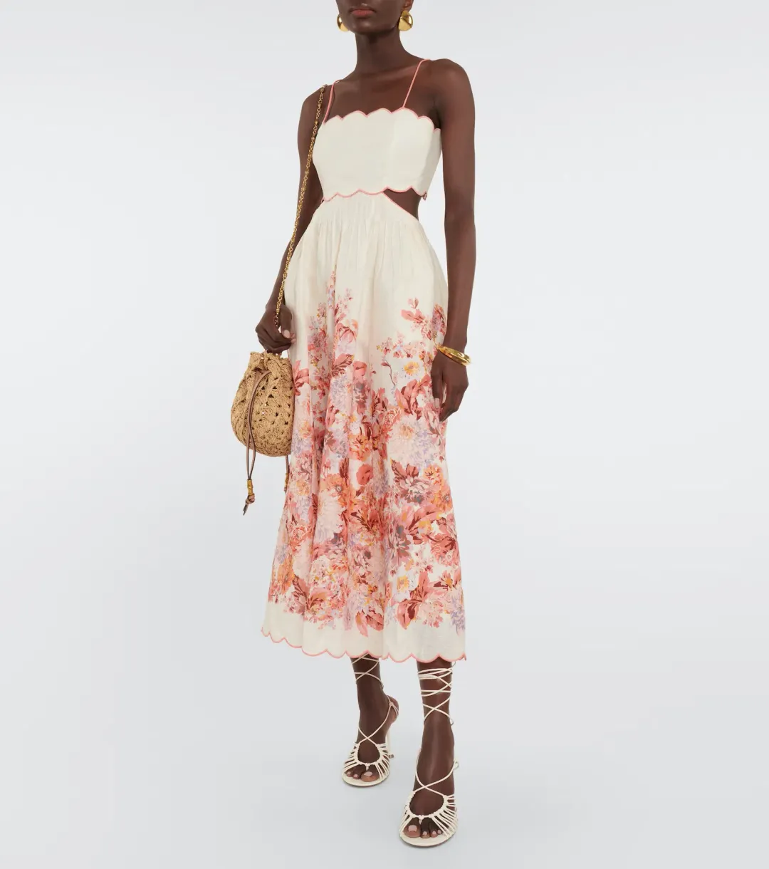Zimmermann Devi Scallop Midi Dress Cream Floral Size 2 / AU 12 for rent on The Volte - main image