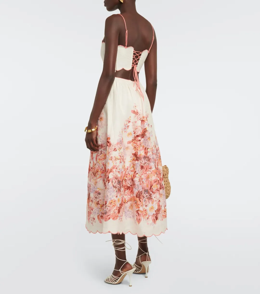 Zimmermann Devi Scallop Midi Dress Cream Floral Size 2 / AU 12 for rent on The Volte - main image