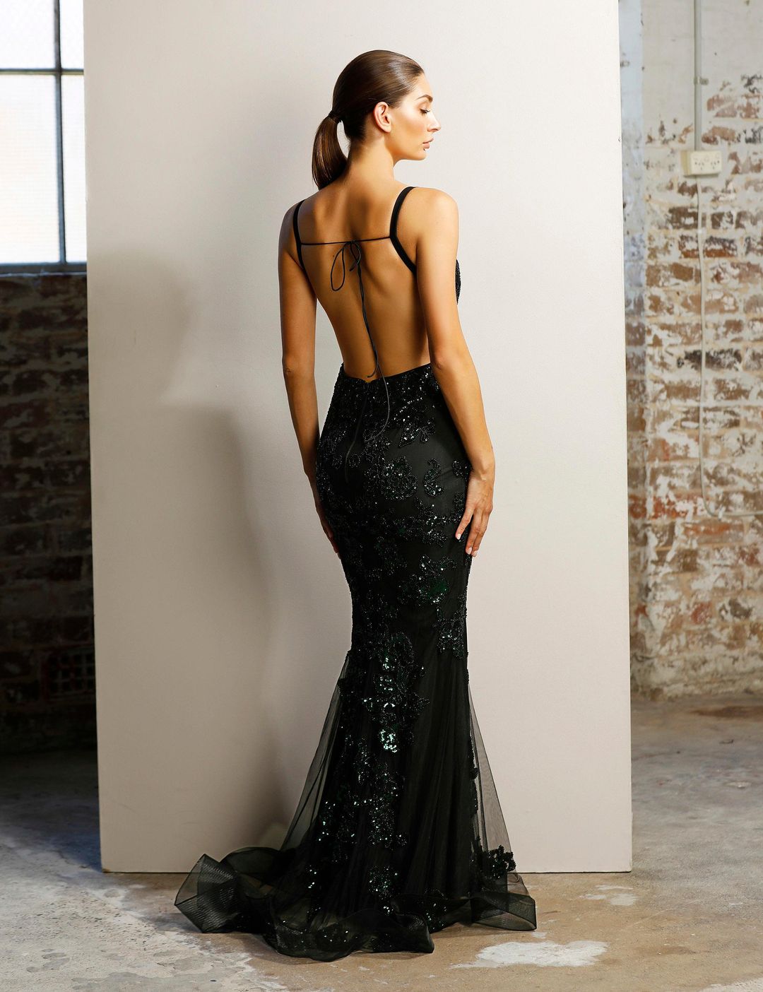 JADORE JX1106 - Black emerald green sequin gown for rent on The Volte - main image