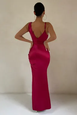 Club L London Belonging Berry Ruched Cowl Maxi Dress Pink Size 8 for rent on The Volte - image 4
