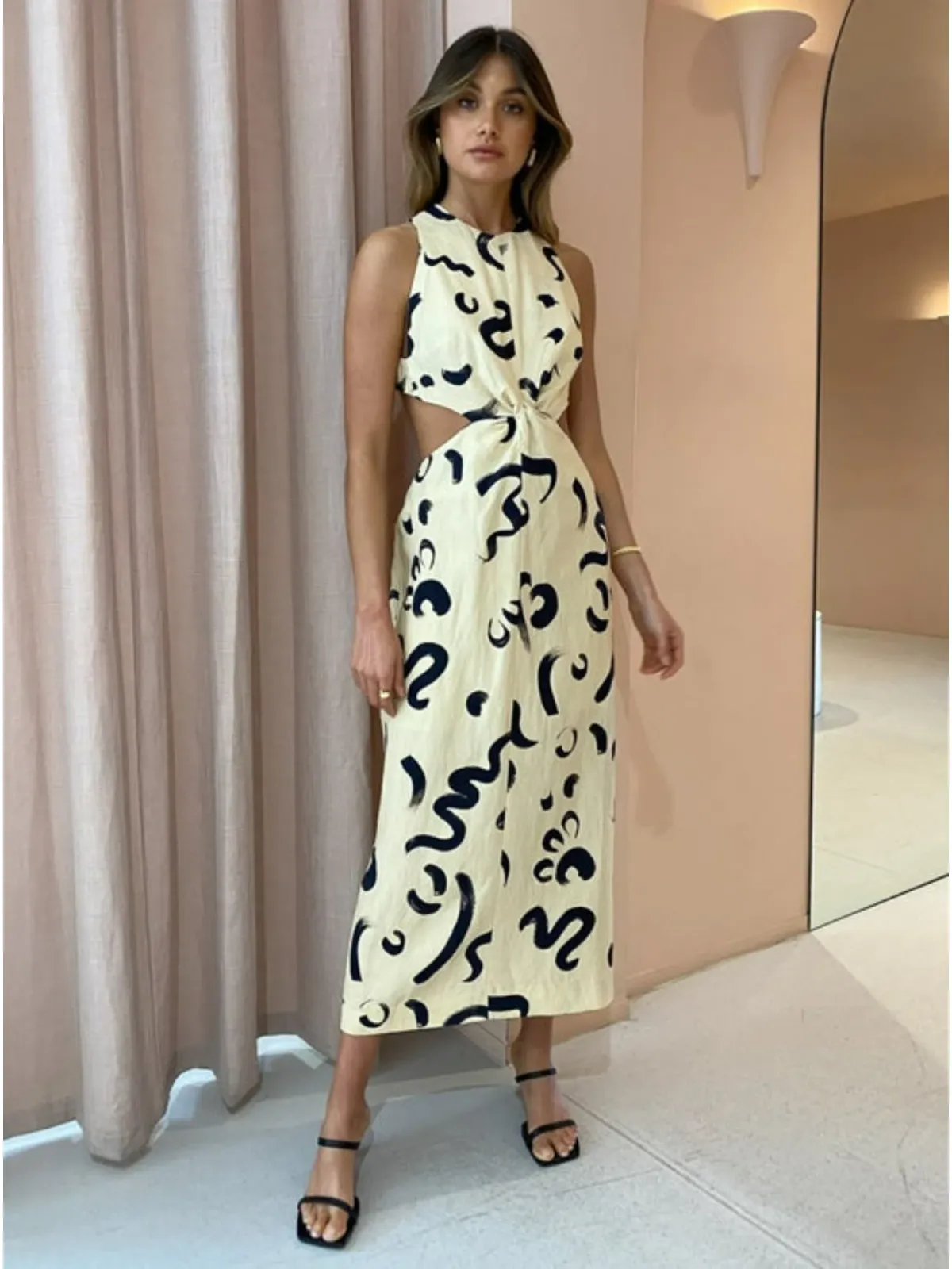 Alemais Brush Stroke Twist Dress in Clay Size AU 8 for rent on The Volte - main image