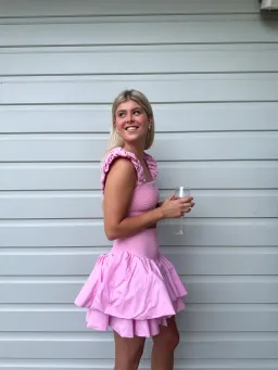 Aje Allard Ruched Strap Knit Top & Turner Bubble Skirt Set in Pink - Size 8 for rent on The Volte - image 3