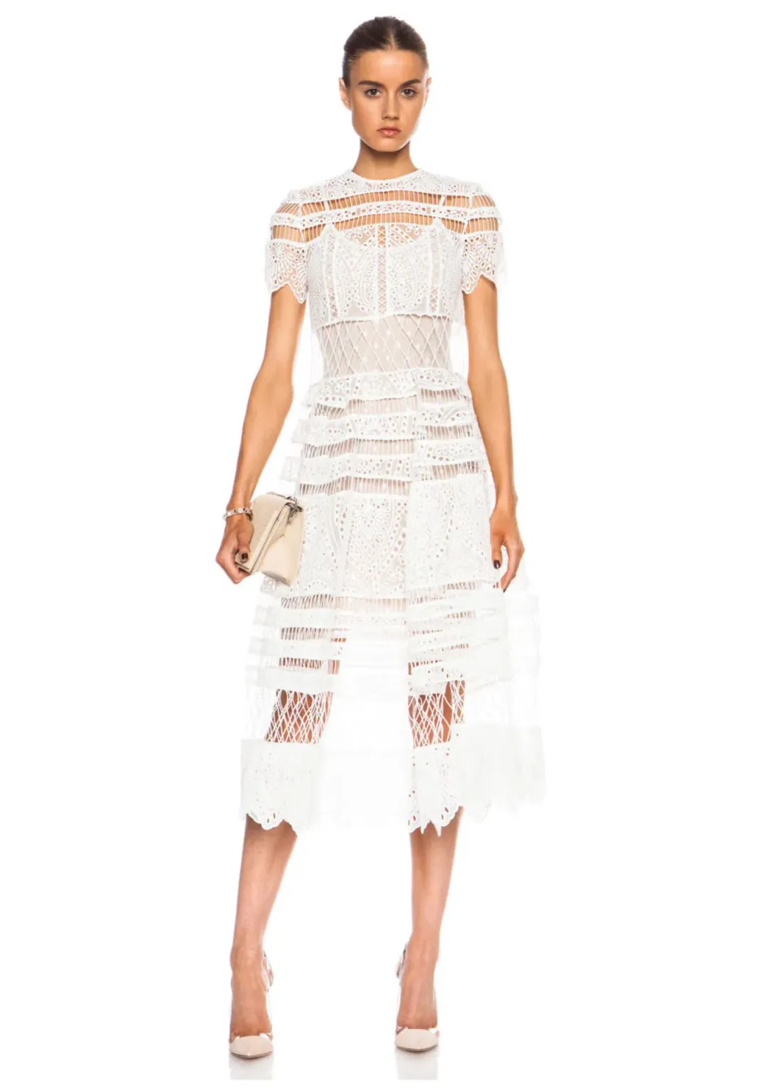 Zimmermann Riot Eyelet Bell Nylon Blend Midi Dress White Size 0 / AU 8 for rent on The Volte - main image
