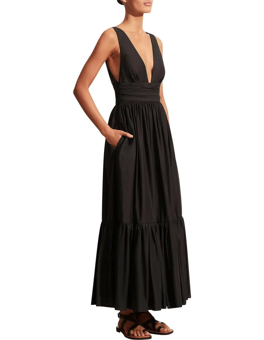 Matteau Tiered Plunge Dress Black Size 4 / AU 12 for rent on The Volte - main image