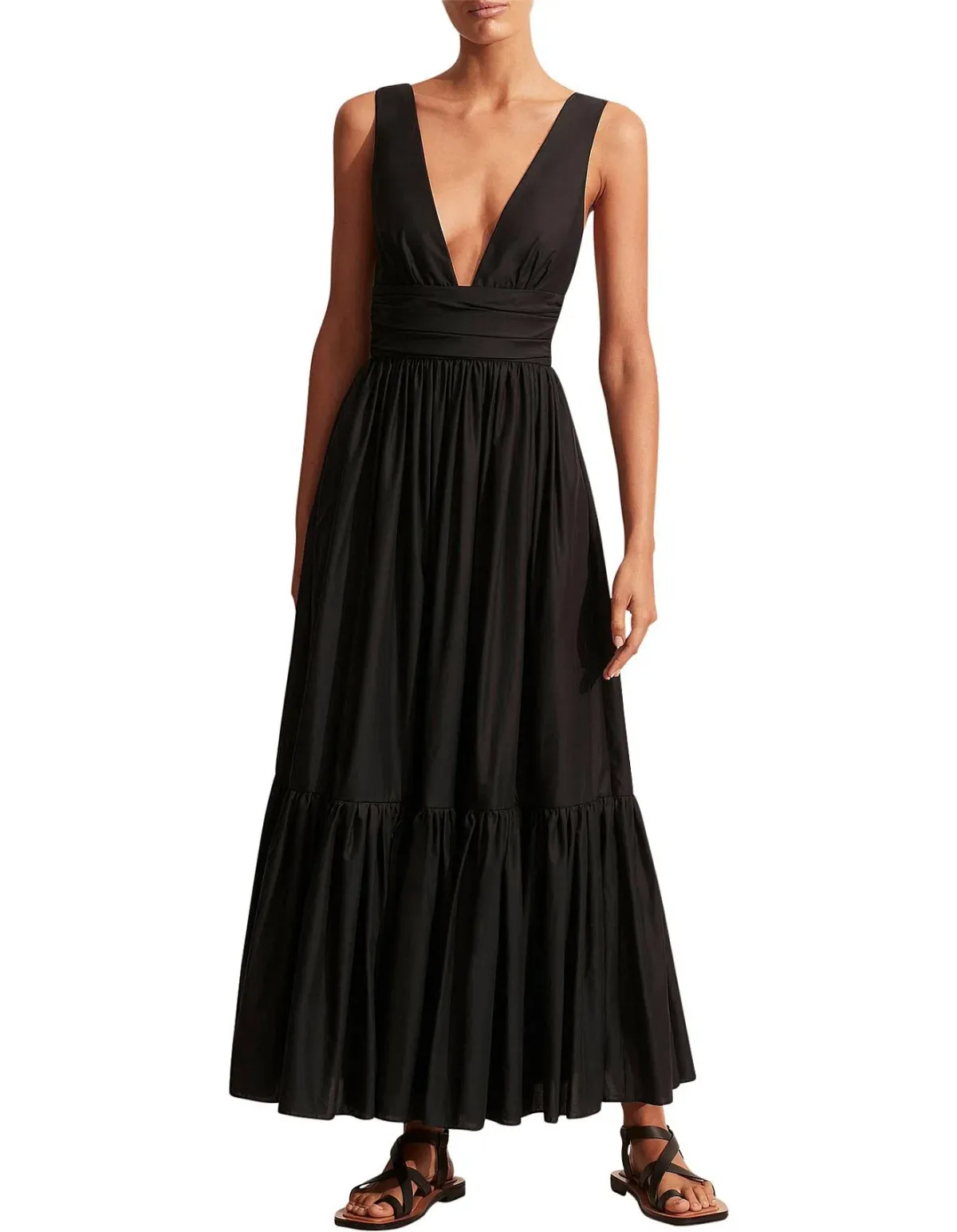 Matteau Tiered Plunge Dress Black Size 4 / AU 12 for rent on The Volte - main image