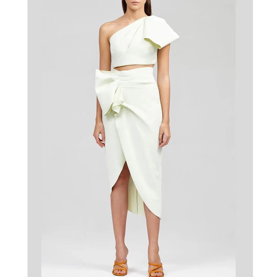 Acler Mancroft One Shoulder Top and Midi Skirt Set Mint Green Size 8 for rent on The Volte - main image