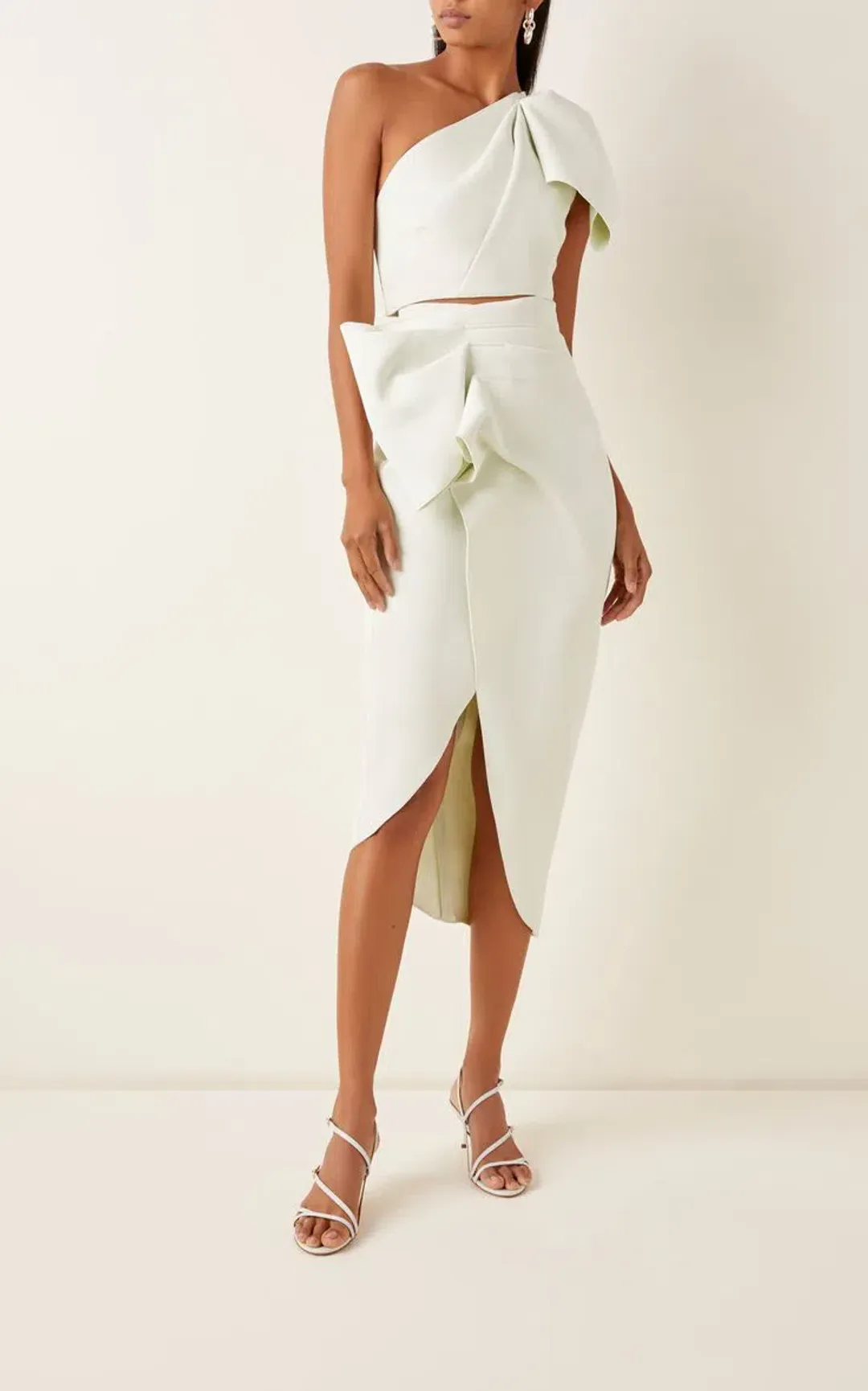 Acler Mancroft One Shoulder Top and Midi Skirt Set Mint Green Size 8 for rent on The Volte - main image