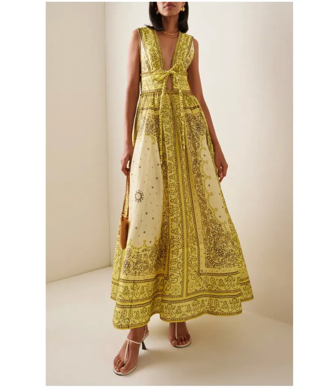 Zimmermann Matchmaker Bow Long Dress Yellow Bandana Print Size 0P / AU 6 for rent on The Volte - main image